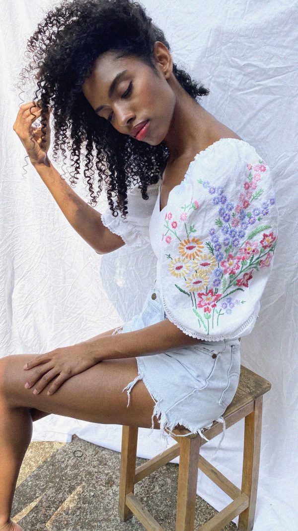Vintage embroidered floral sleeves